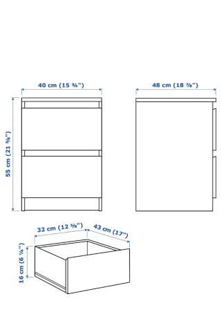 Mesita de noche IKEA MALM 2 cajones, cómoda