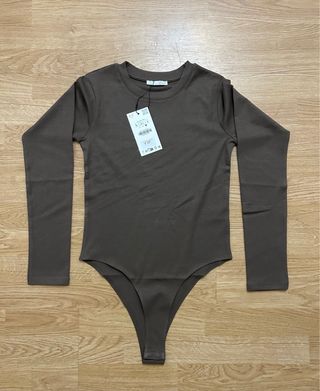 Body Zara Manga Larga Marrón Talla L