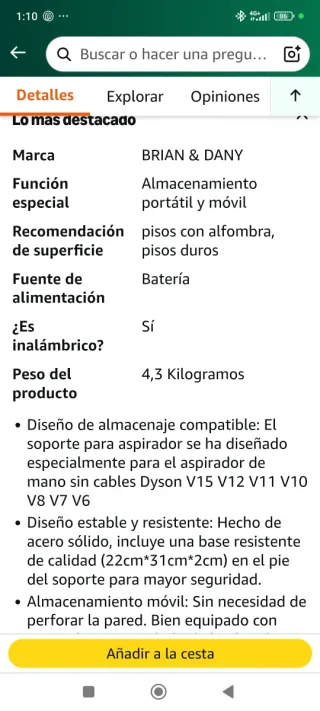 Soporte aspiradora Dyson varios modelos