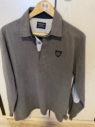 Polo manga larga hombre gris algodón