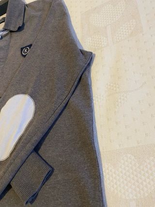 Polo manga larga hombre gris algodón