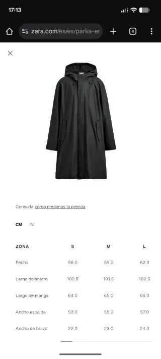 Gabardina Parka Zara Negra Nueva Hombre