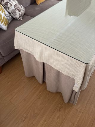 Mesa camilla cristal y tela beige
