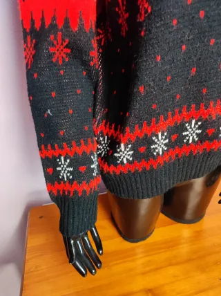 Jersey Navidad Vintage Copos Nieve Rojo Negro