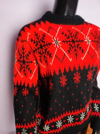 Jersey Navidad Vintage Copos Nieve Rojo Negro