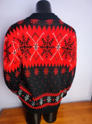 Jersey Navidad Vintage Copos Nieve Rojo Negro
