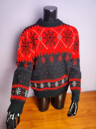 Jersey Navidad Vintage Copos Nieve Rojo Negro
