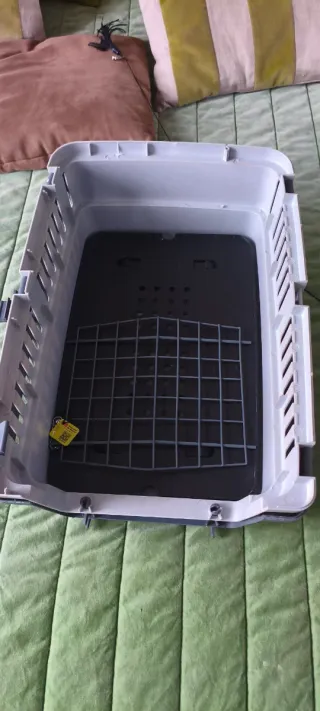 Transportín gato y perro pequeño gris y blanco