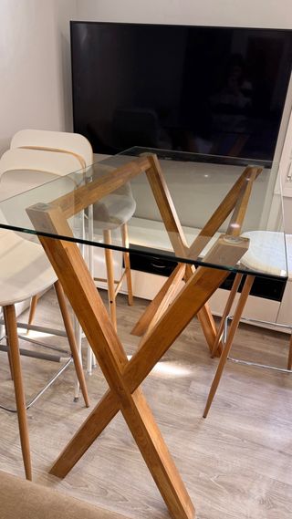 Mesa de cristal y madera diseño X