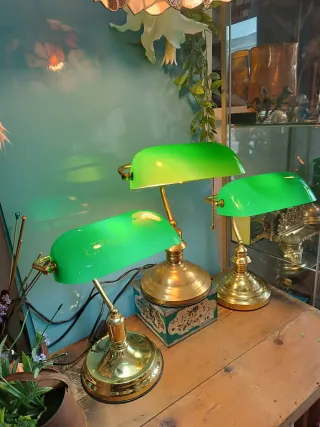 Lámparas Banquero Vintage Verde con pie de latón