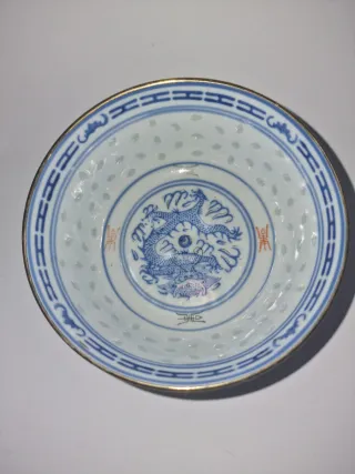 Cuenco y cuchara cerámica china vintage