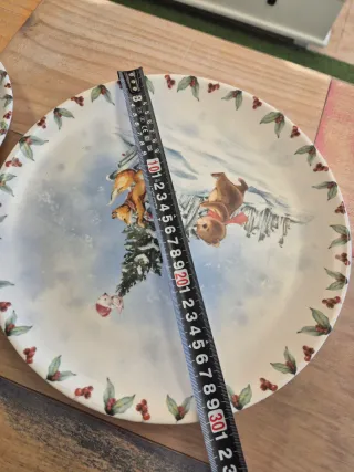 Juego platos cerámica Navidad muñecos nieve. 6+6