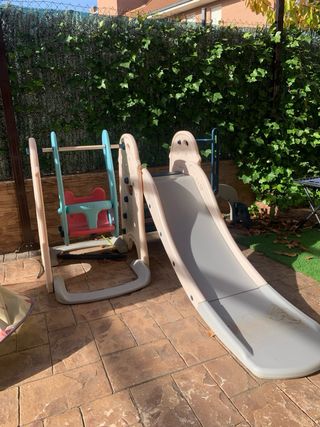 Tobogán, canasta y columpio para jardín