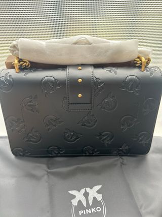 Borsa Pinko Nera con Logo Uccelli Oro