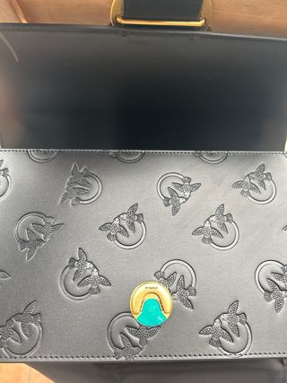 Borsa Pinko Nera con Logo Uccelli Oro