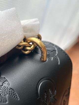 Borsa Pinko Nera con Logo Uccelli Oro