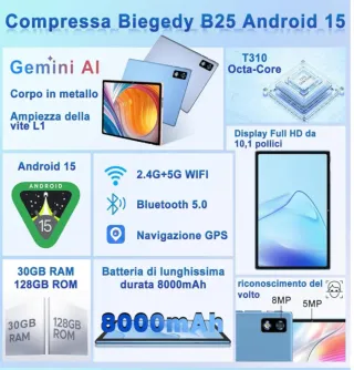 Tablet 10" Android 15 | 30GB RAM, Gemini AI, Nuovo