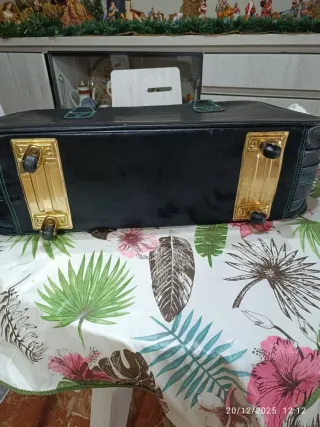 Maleta Rodelle Cuero Negra con Detalles Verdes