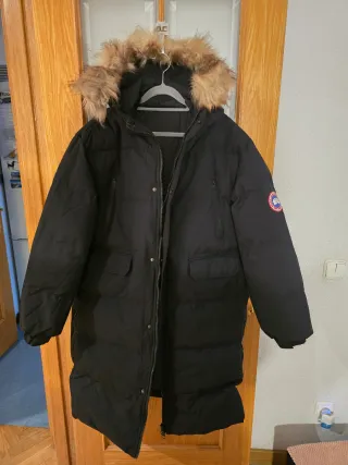 Abrigo Anorak Largo Negro Hombre