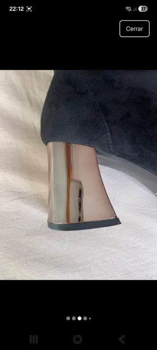 Botines ante negros tacón plateado T37..