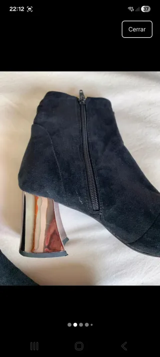 Botines ante negros tacón plateado T37..