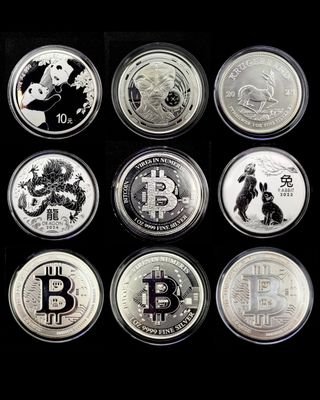 Pack 9 Monedas Plata 1oz Panda Alien Lunar Bitcoin