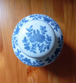 Tibor porcelana china vintage azul y blanco