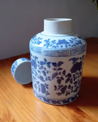 Tibor porcelana china vintage azul y blanco