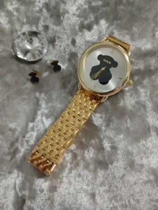 Reloj Tous Oso Dorado y Negro con pendientes