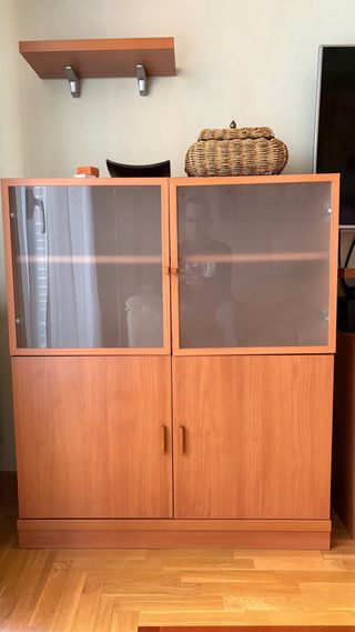 Mueble de salón completo madera y cristal