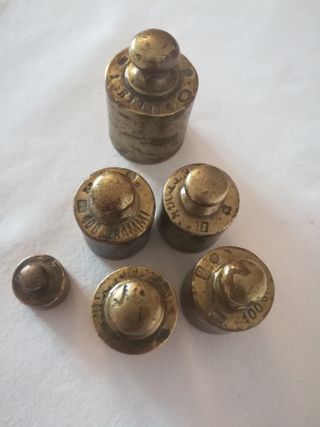 Vecchio Set Pesi Bilancia Ottone Antichi