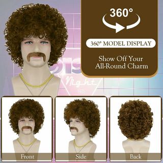 Parrucca Afro Uomo Retrò Anni '70 '80 Marrone Chiaro