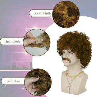 Parrucca Afro Uomo Retrò Anni '70 '80 Marrone Chiaro