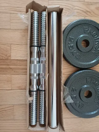 Pesas Proiron 2.5kg x 4 + Barras + Mancuernas