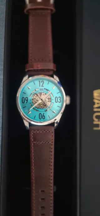 Reloj Automático Esqueleto Azul