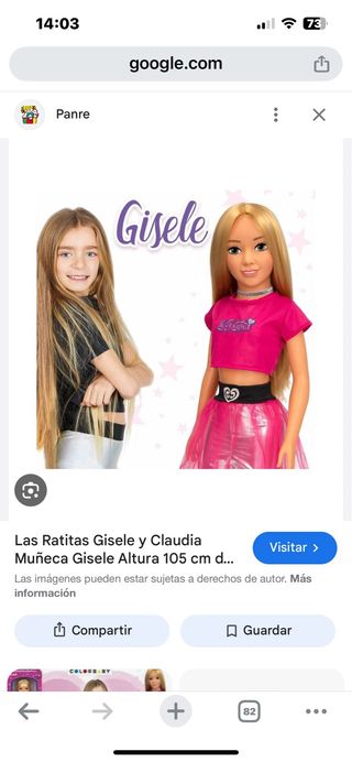 Muñeca Giselle Las Ratitas 105 cm. Sin uso.