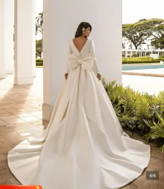Vestido de Novia Satén Elegante con Lazo