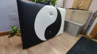 Cabecero cama 108 cm beige y blanco