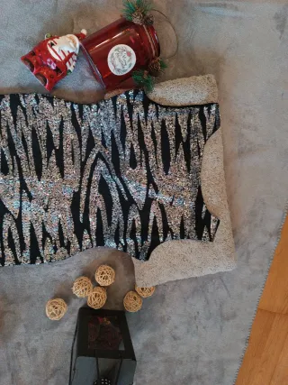 Vestido fiesta lentejuelas negro y plata