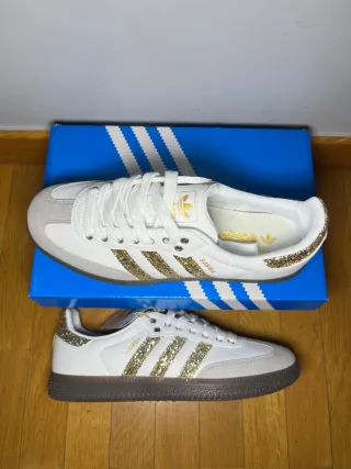 Adidas Samba OG Blancas y Doradas Talla 39