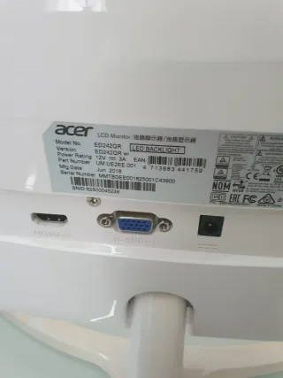 Monitor Curvo Acer 24 Pollici Bianco