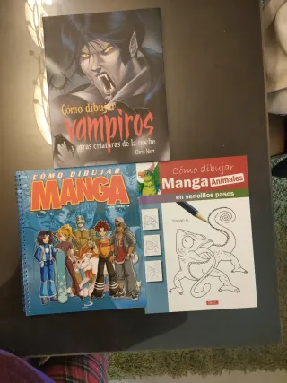 Lote 3 libros  dibujar mangas ,animales y vampiros