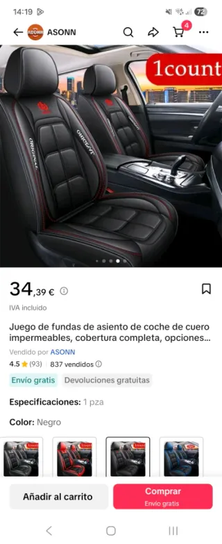 1 Funda de asiento de coche de cuero