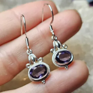 Pendientes Plata 925 Amatista Ovalada