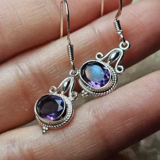 Pendientes Plata 925 Amatista Ovalada