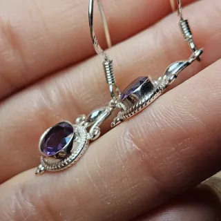 Pendientes Plata 925 Amatista Ovalada