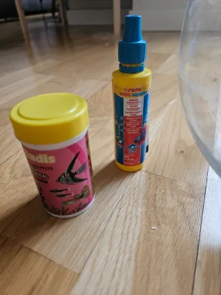 Pecera de cristal con adornos y accesorios