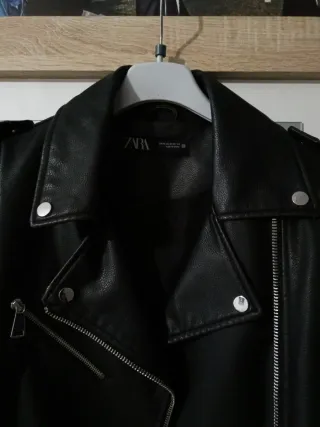 Cazadora Zara Cuero Negra Mujer Talla M