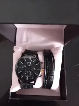 Reloj y Pulsera Negro con Caja