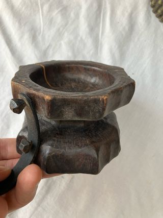 Portavelas antiguo madera y hierro